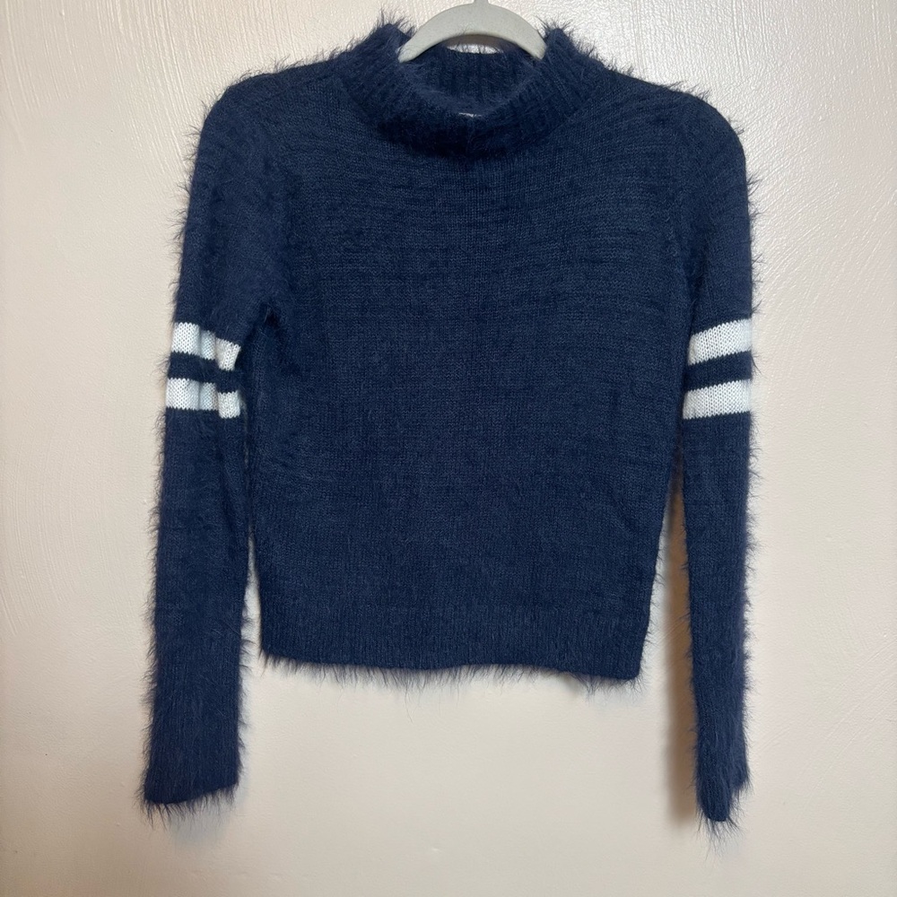 Copper Key Women's Sweater Fuzzy Soft Long Sleeve Stripes Blue Size XS‎
